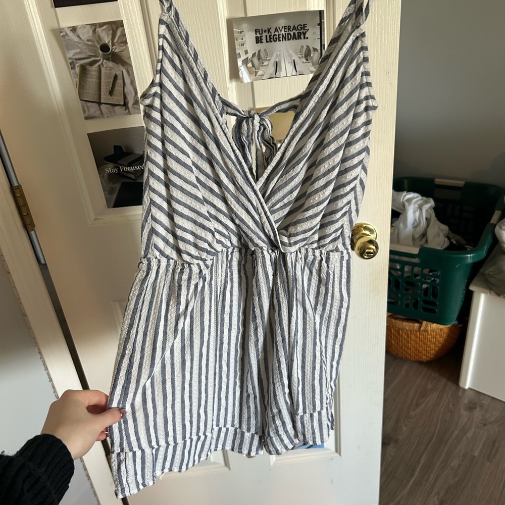 LA Hearts Striped Jumpsuit in Blue and White